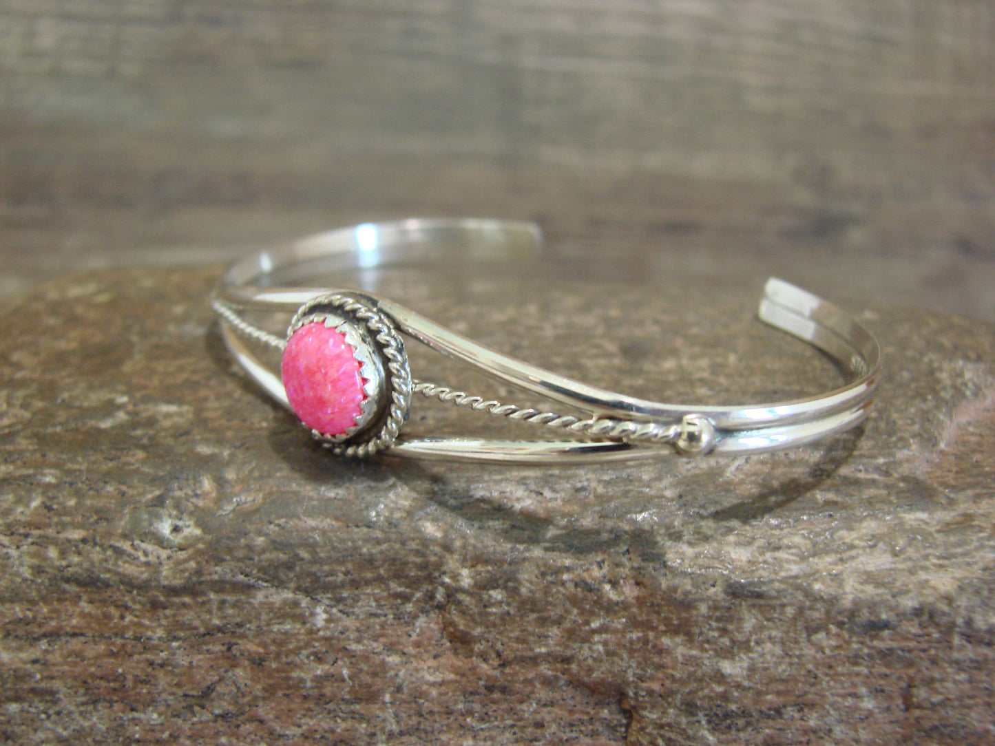 Native American Sterling Silver Pink Opal Bracelet - Spencer