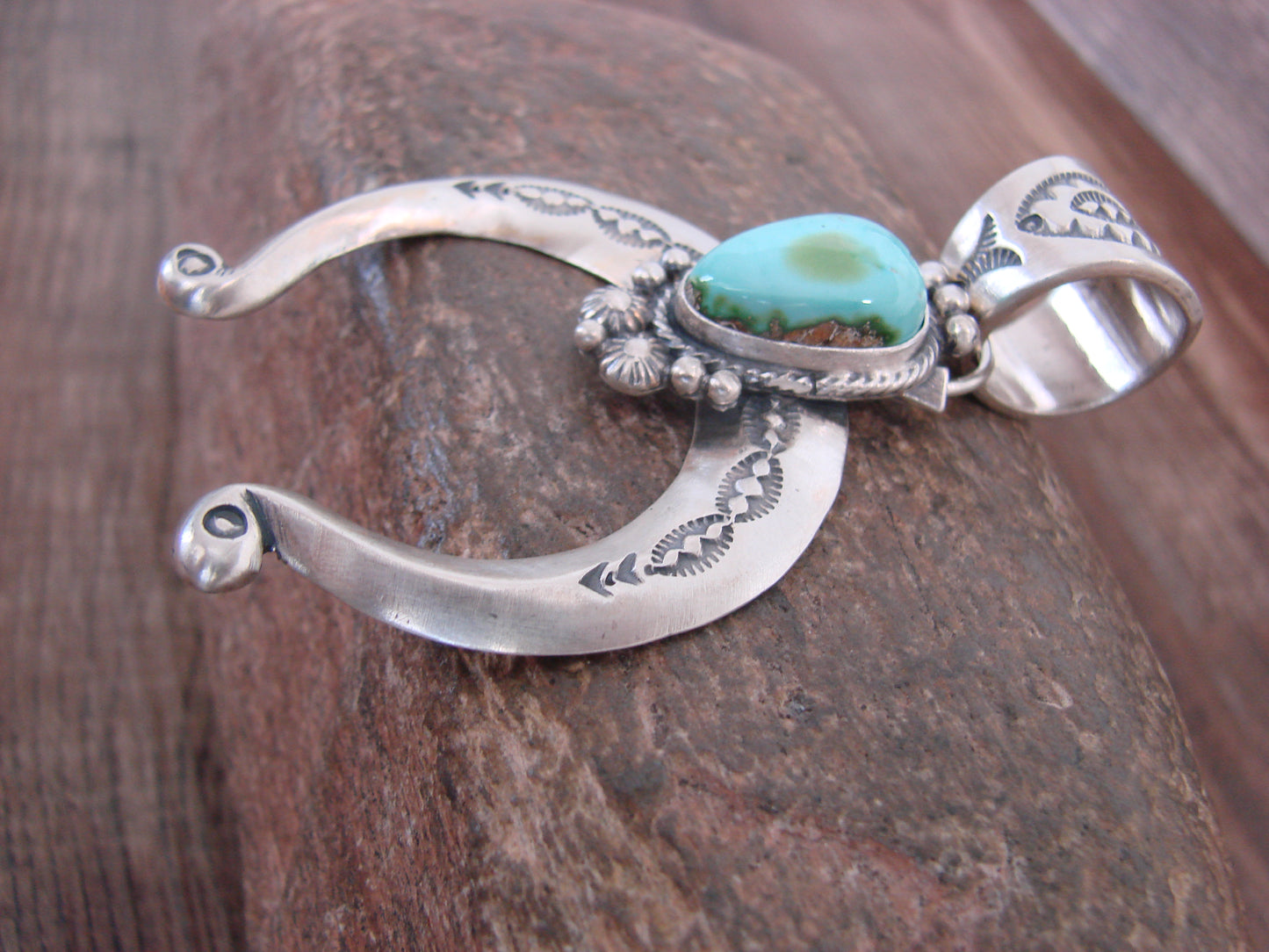 Native American Sterling Silver & Turquoise Naja Pendant Signed Yellowhair