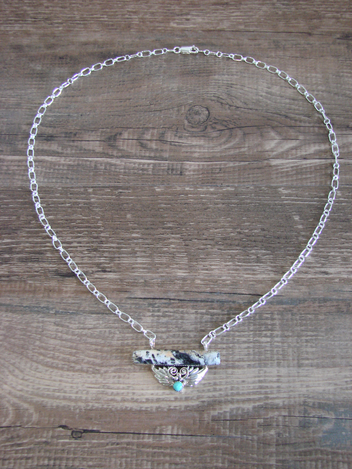 Native American Sterling Silver & White Buffalo Turquoise Link Necklace - Jack