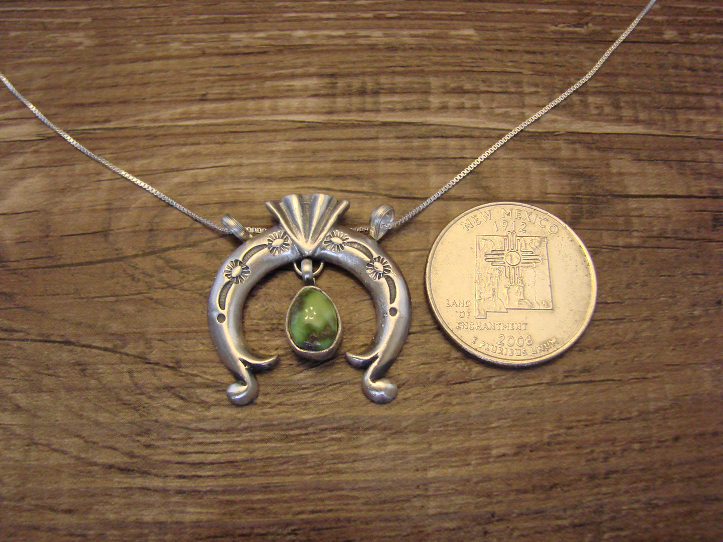 Native American Sterling Silver & Turquoise Naja Necklace by Shorty