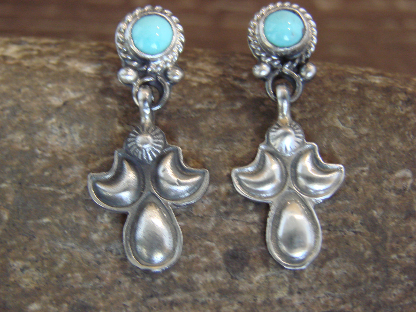 Native American Sterling Silver & Turquoise Post Dangle Earrings by McCarthy