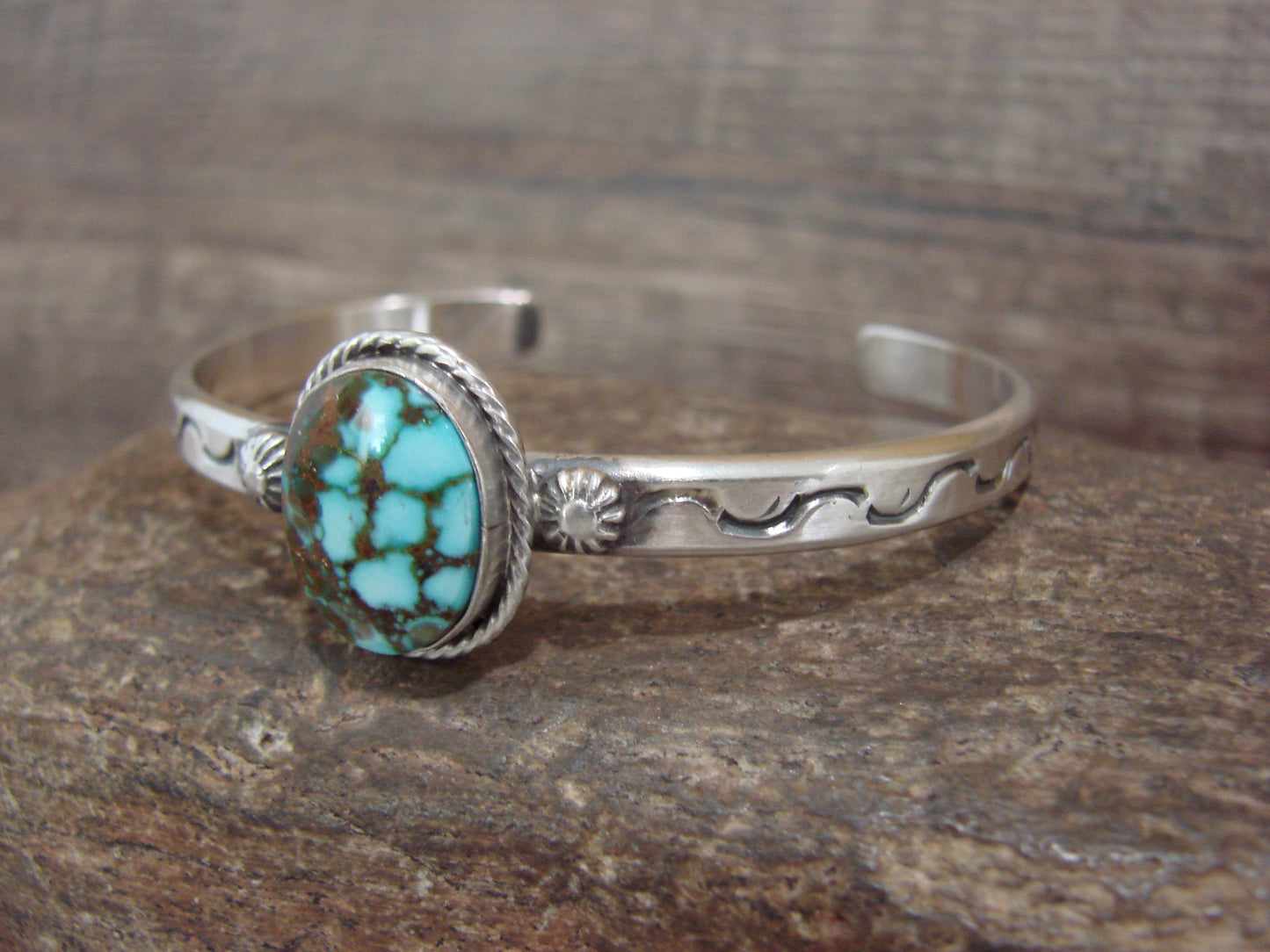 Native American Sterling Silver & Sonoran Turquoise Bracelet Signed SY