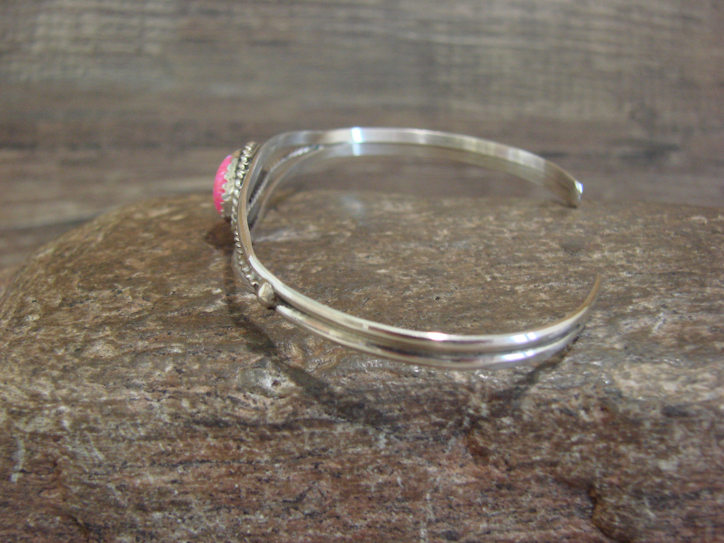 Native American Sterling Silver Pink Opal Bracelet - Spencer