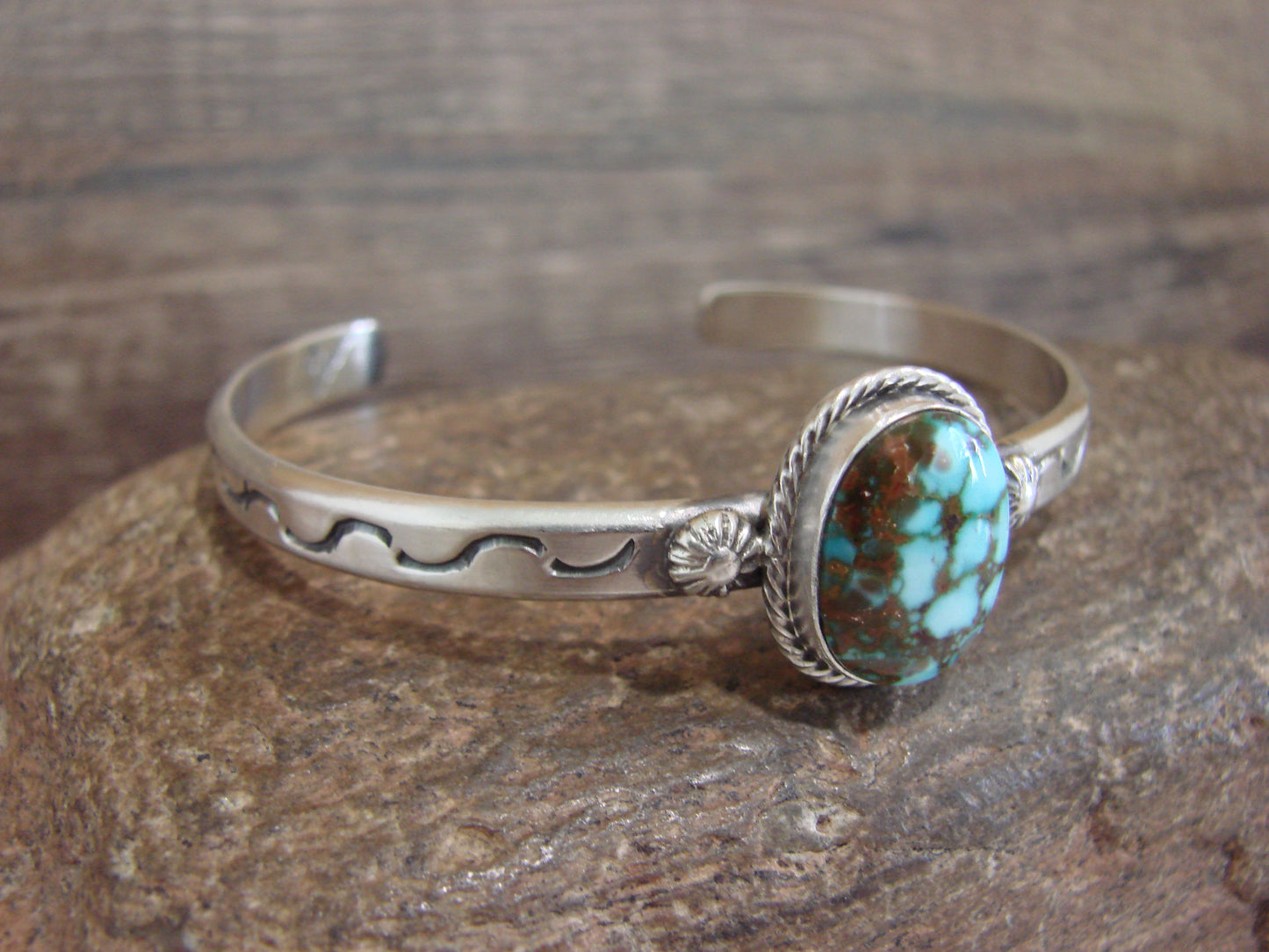 Native American Sterling Silver & Sonoran Turquoise Bracelet Signed SY
