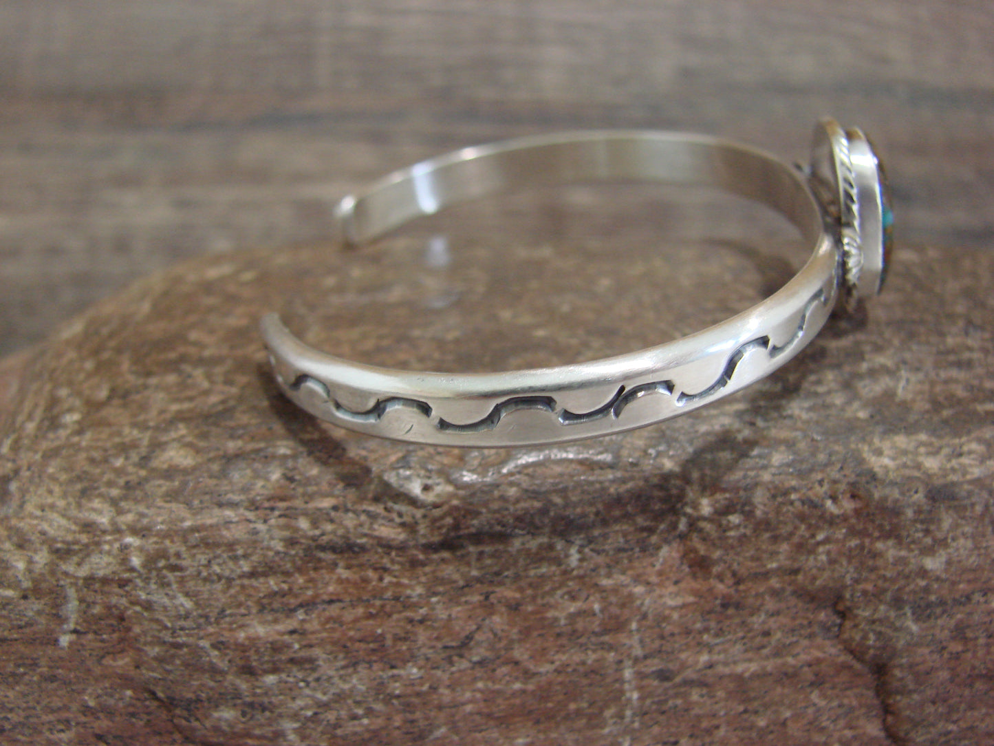 Native American Sterling Silver & Sonoran Turquoise Bracelet Signed SY