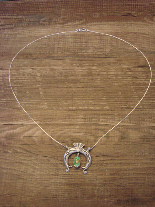 Native American Sterling Silver & Turquoise Naja Necklace by Shorty