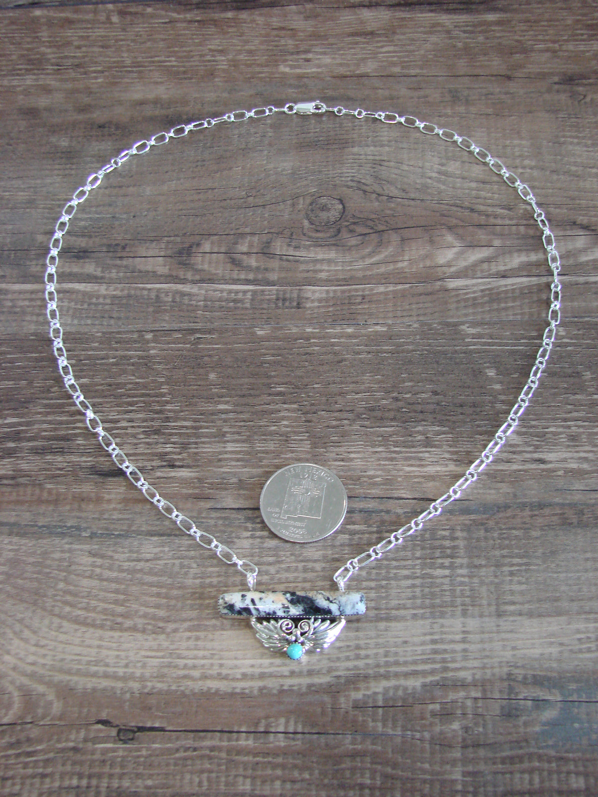 Native American Sterling Silver & White Buffalo Turquoise Link Necklace - Jack
