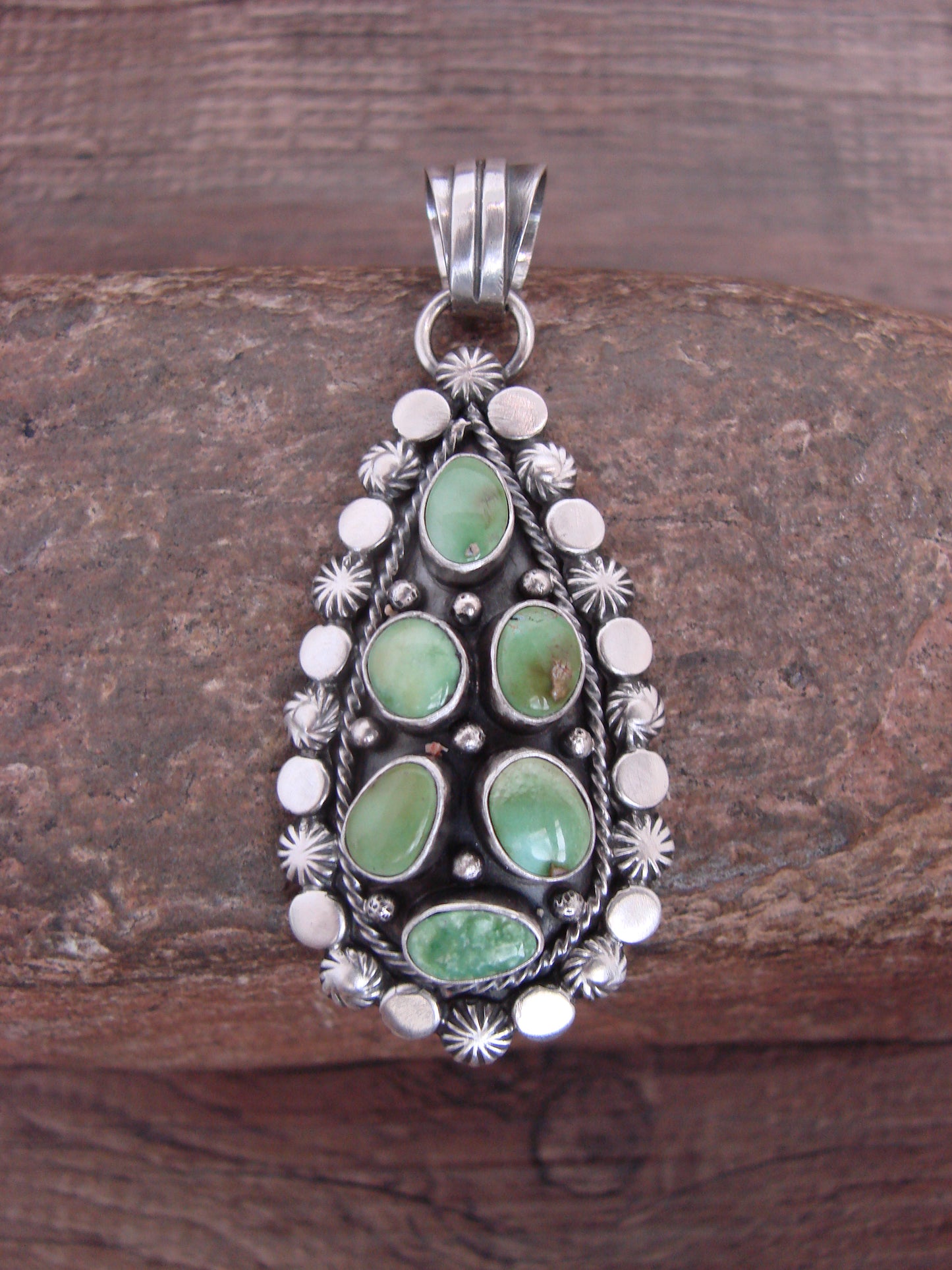 Native American Sterling Silver & Sonoran Turquoise Cluster Pendant by Gordon