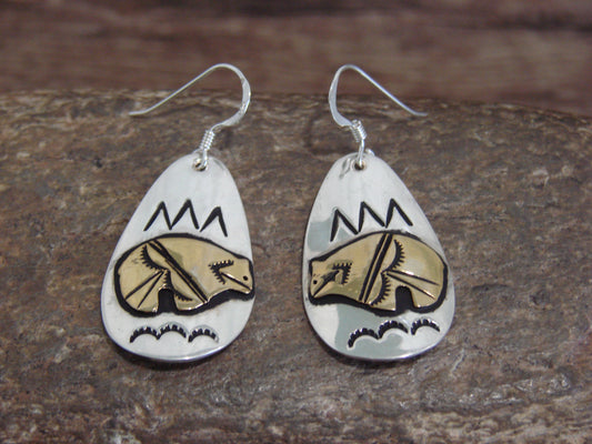 Native American Sterling Silver & Gold Fill Bear Dangle Earrings - Singer