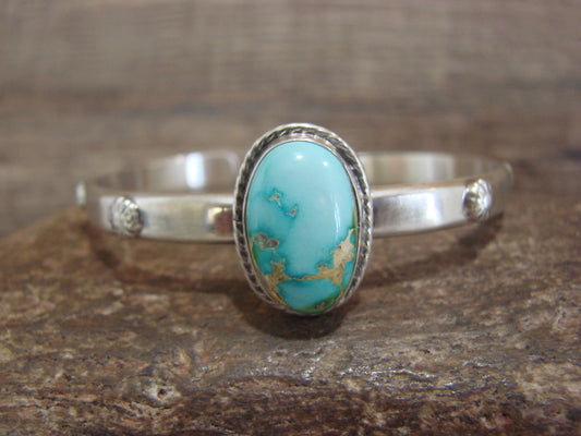 Native American Sterling Silver & Sonoran Turquoise Bracelet Signed SY