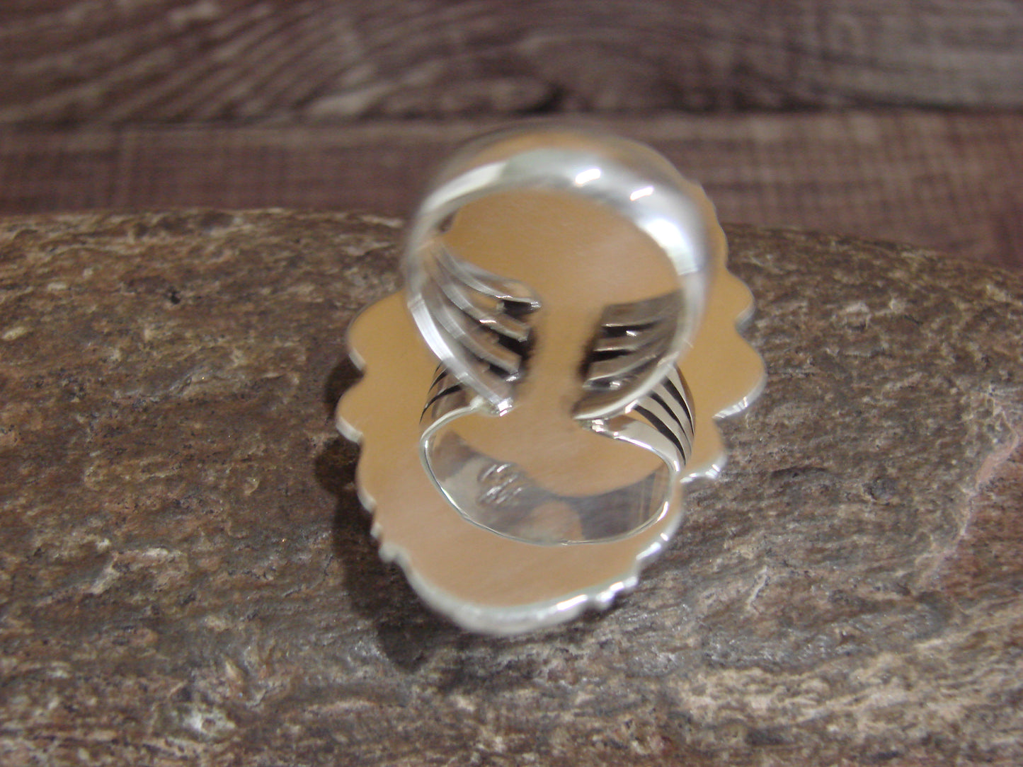 Native American Sterling Silver & White Buffalo Turquoise Ring - Delgarito- Size 8