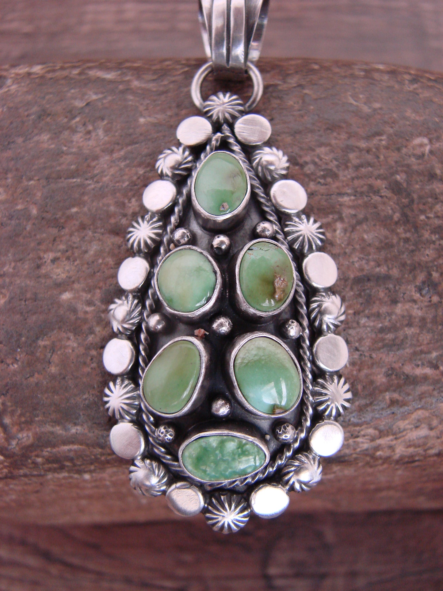 Native American Sterling Silver & Sonoran Turquoise Cluster Pendant by Gordon