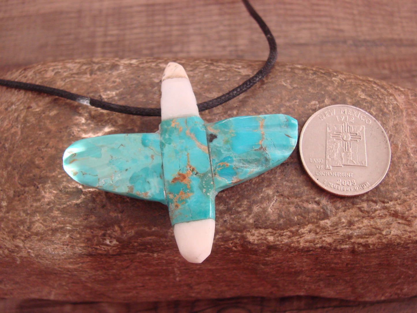 Hand Carved Turquoise Soaring Eagle Fetish Necklace by Matt Mitchell