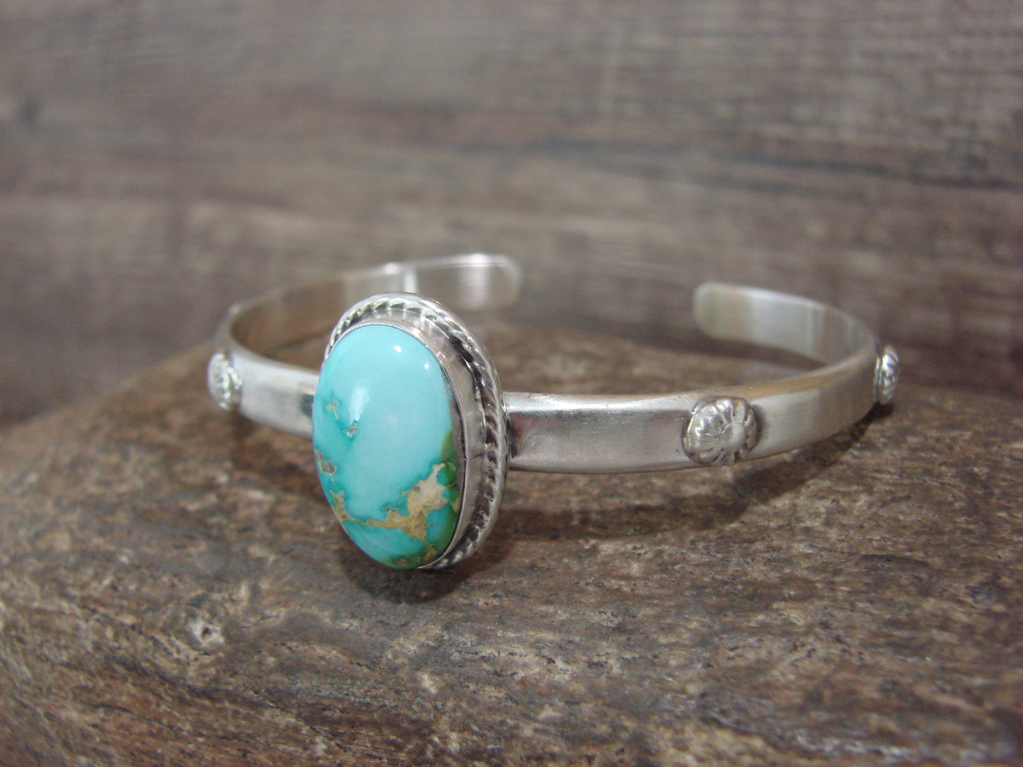 Native American Sterling Silver & Sonoran Turquoise Bracelet Signed SY
