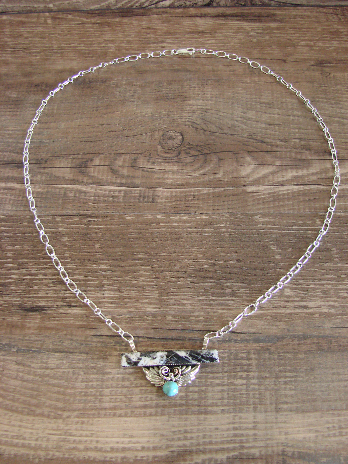 Native American Sterling Silver & White Buffalo Turquoise Link Necklace - Jack
