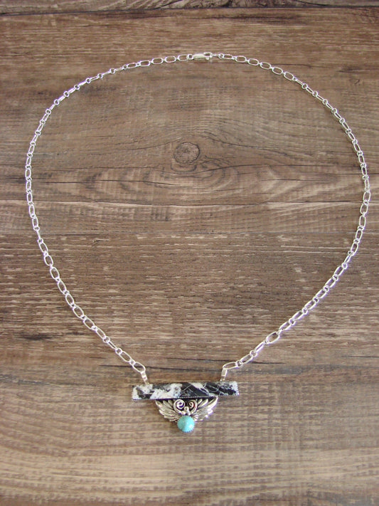 Native American Sterling Silver & White Buffalo Turquoise Link Necklace - Jack