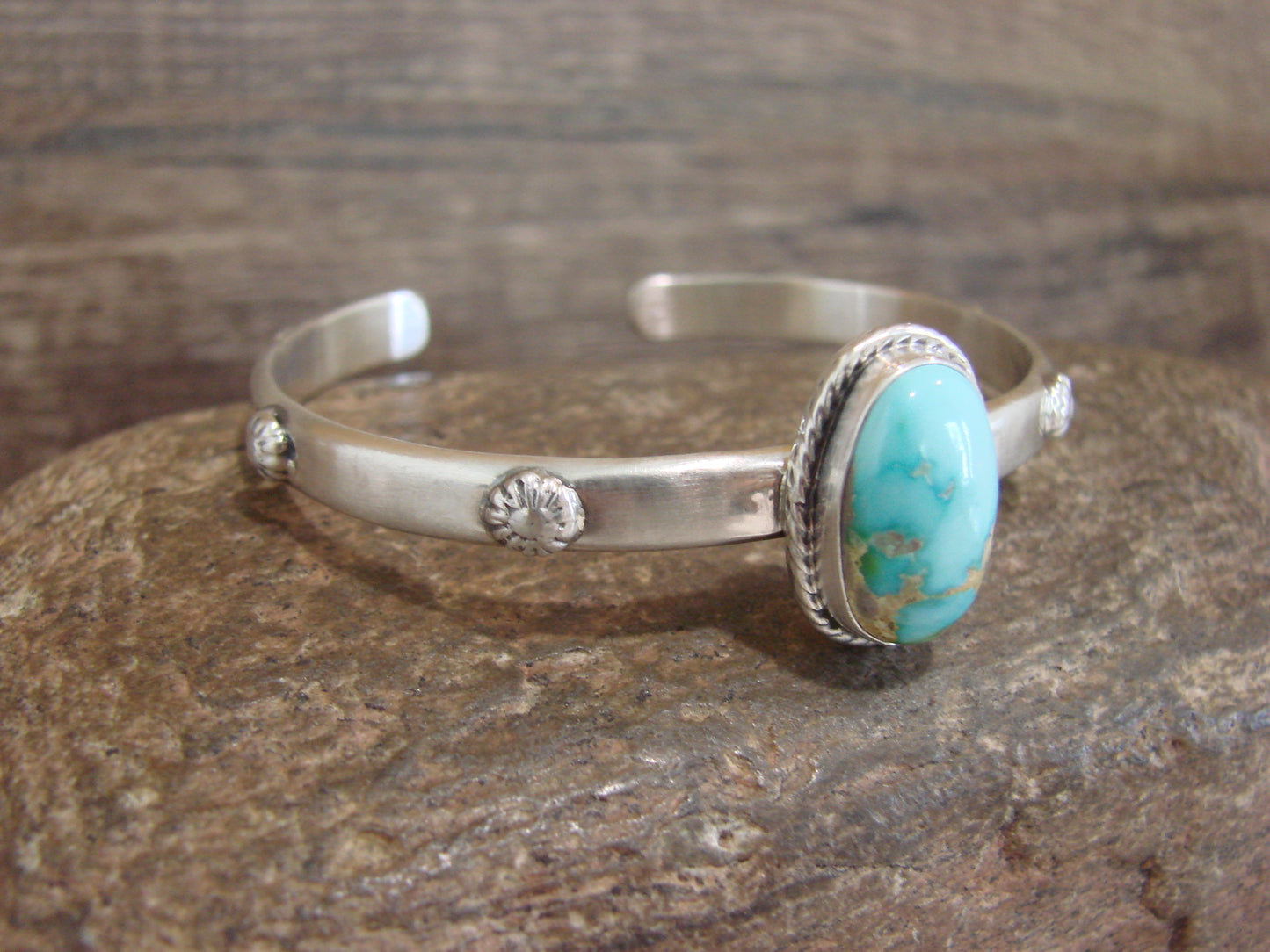 Native American Sterling Silver & Sonoran Turquoise Bracelet Signed SY