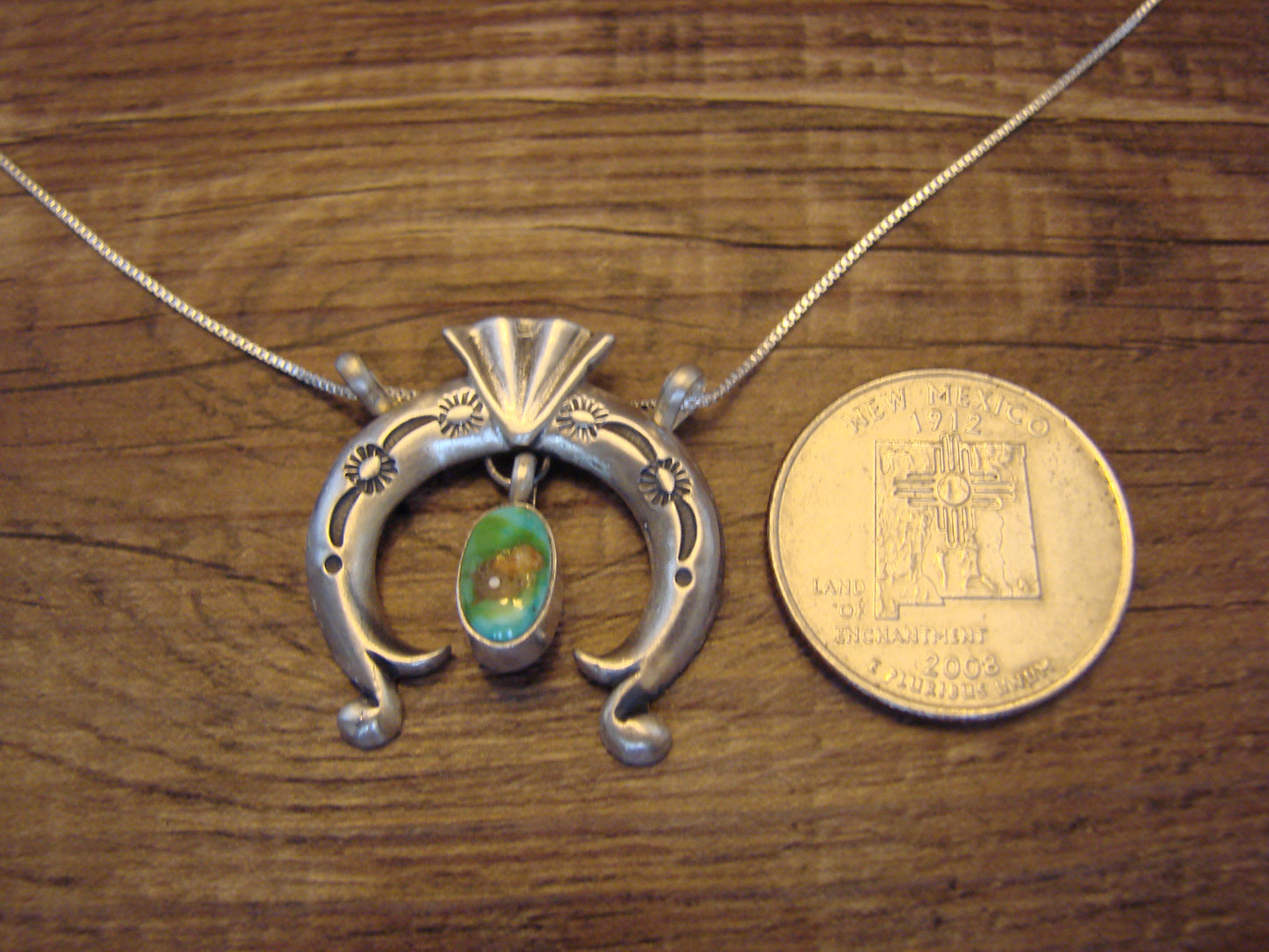 Native American Sterling Silver & Turquoise Naja Necklace by Shorty