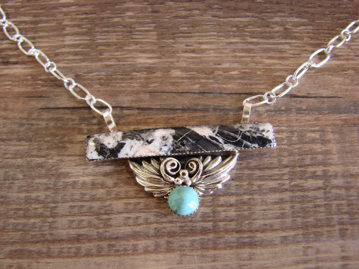 Native American Sterling Silver & White Buffalo Turquoise Link Necklace - Jack