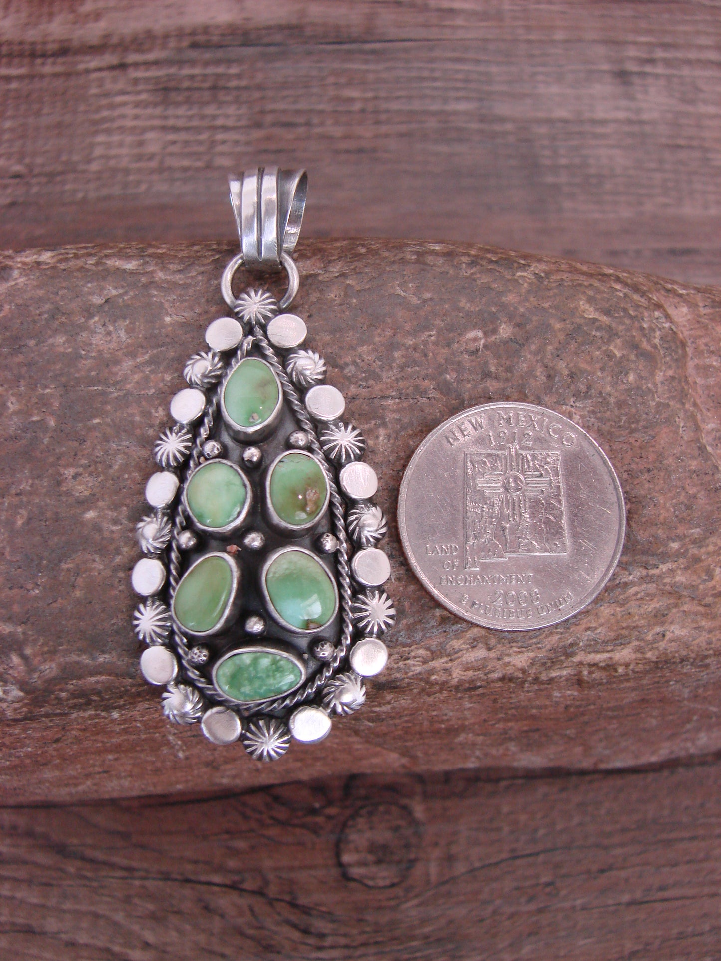 Native American Sterling Silver & Sonoran Turquoise Cluster Pendant by Gordon