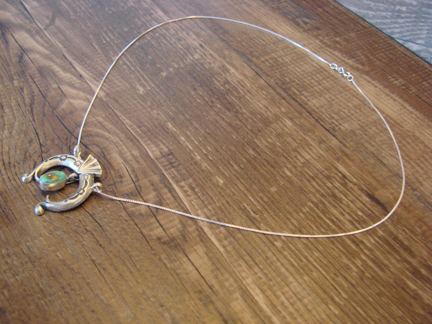 Native American Sterling Silver & Turquoise Naja Necklace by Shorty