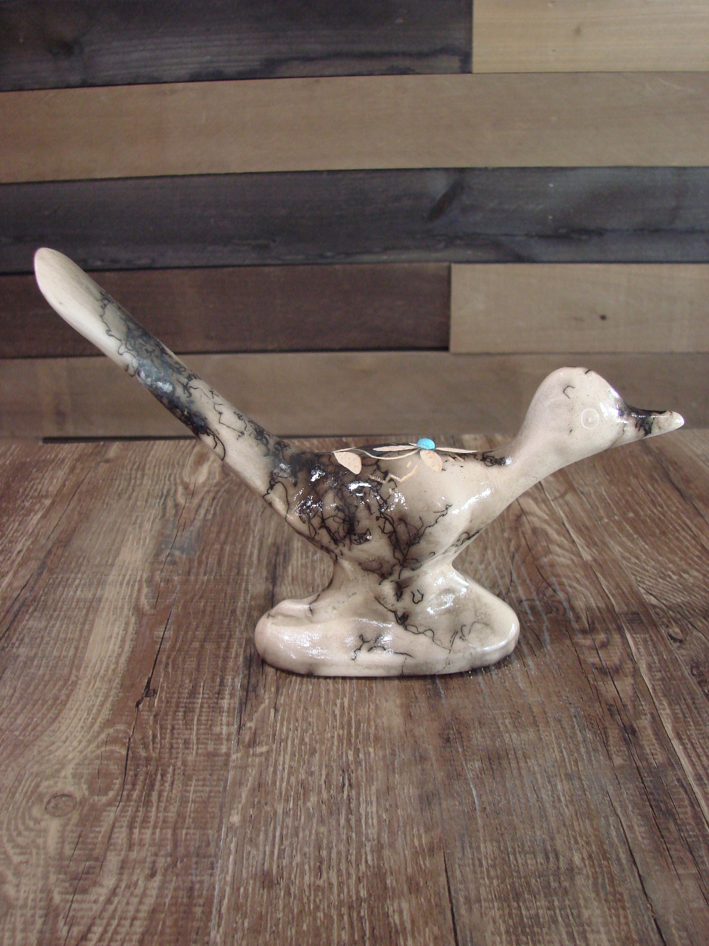 Native American Pottery Horse Hair Road Runner Sculpture by Vail