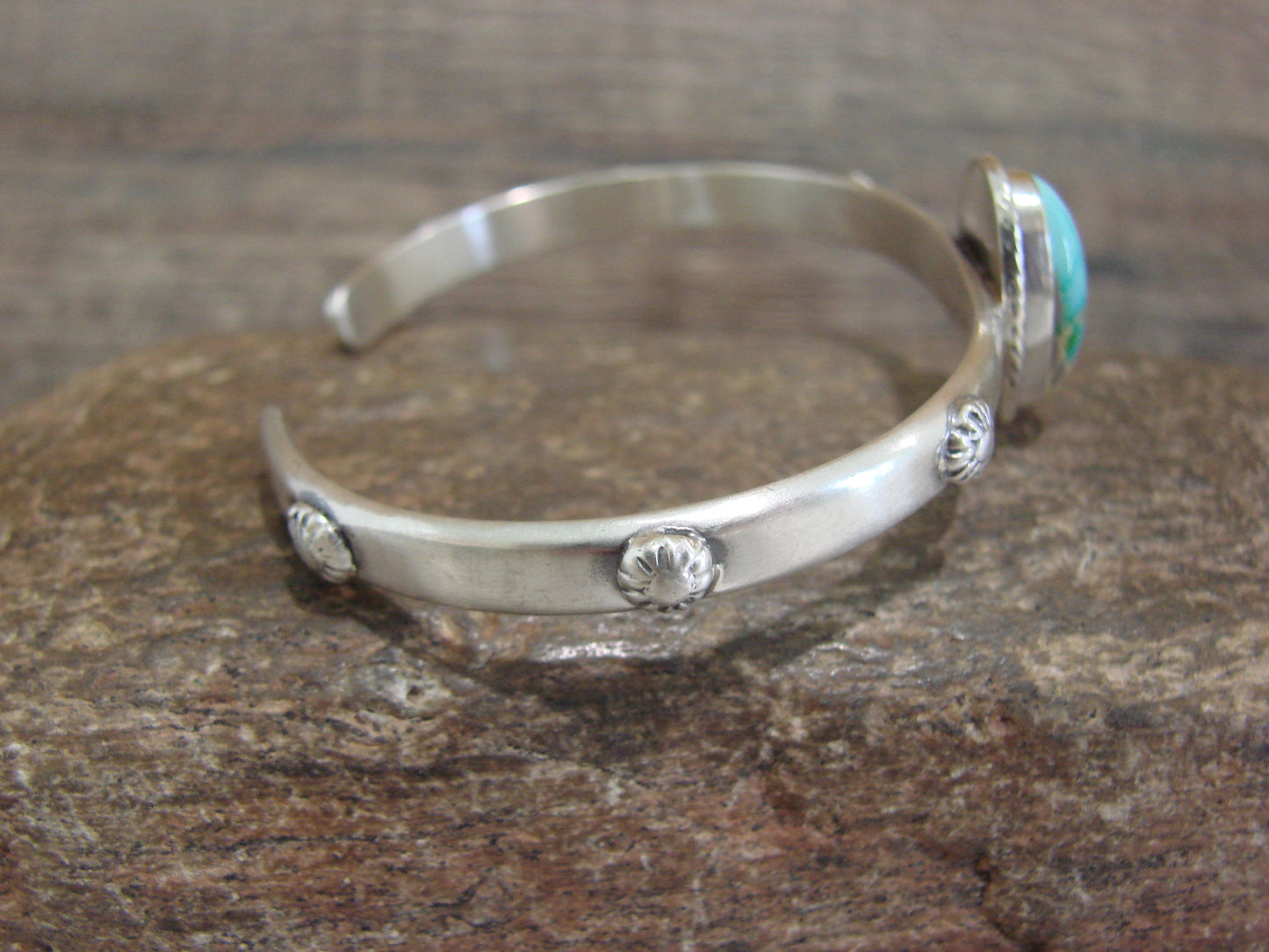 Native American Sterling Silver & Sonoran Turquoise Bracelet Signed SY