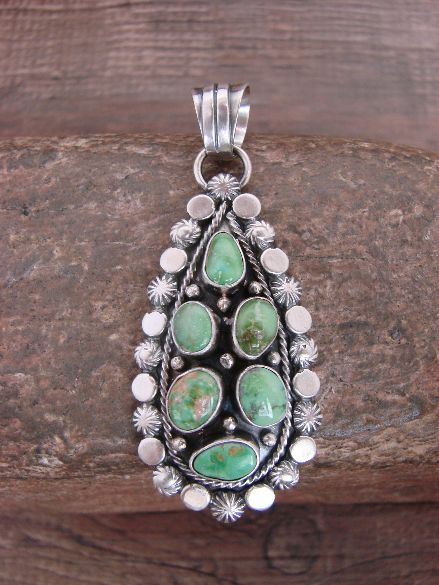 Native American Sterling Silver & Sonoran Turquoise Cluster Pendant by Gordon