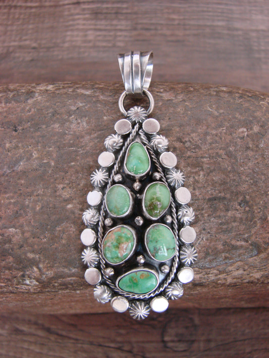 Native American Sterling Silver & Sonoran Turquoise Cluster Pendant by Gordon