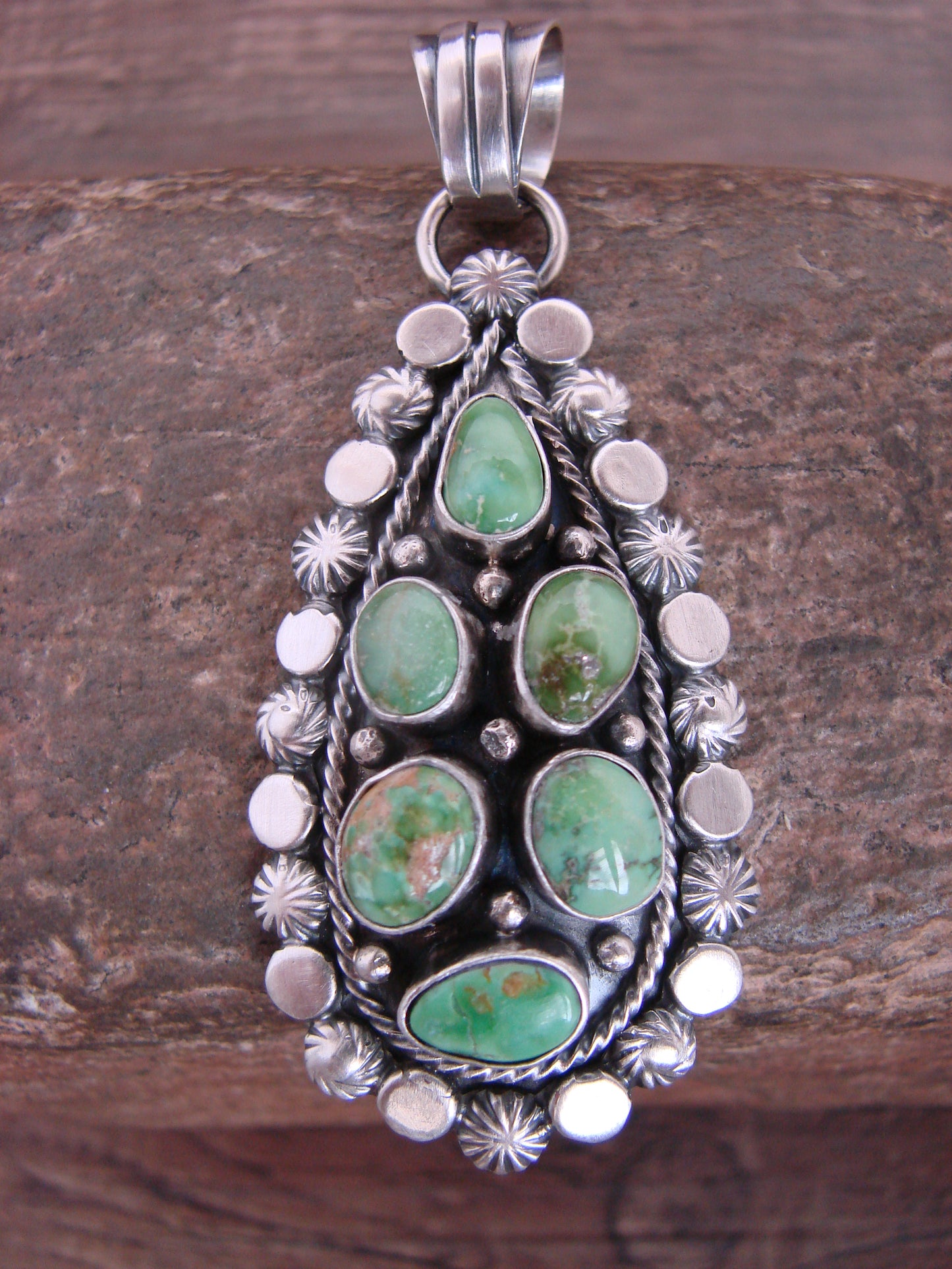 Native American Sterling Silver & Sonoran Turquoise Cluster Pendant by Gordon