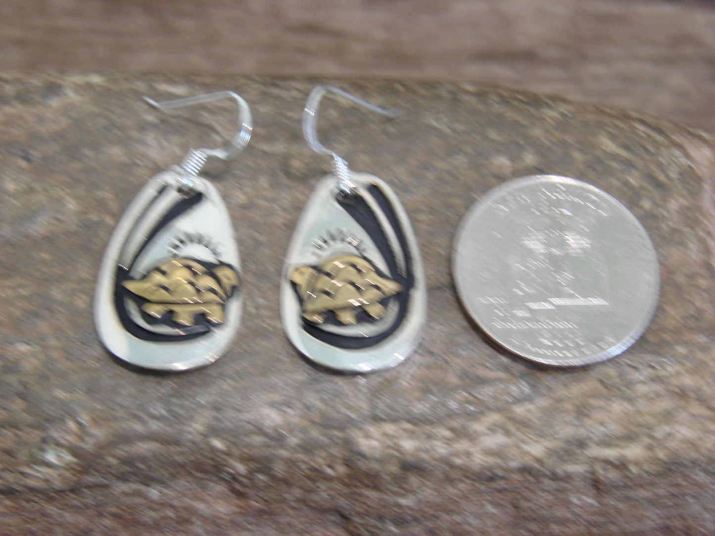Native American Sterling Silver & Gold Fill Turtle Dangle Earrings - Singer