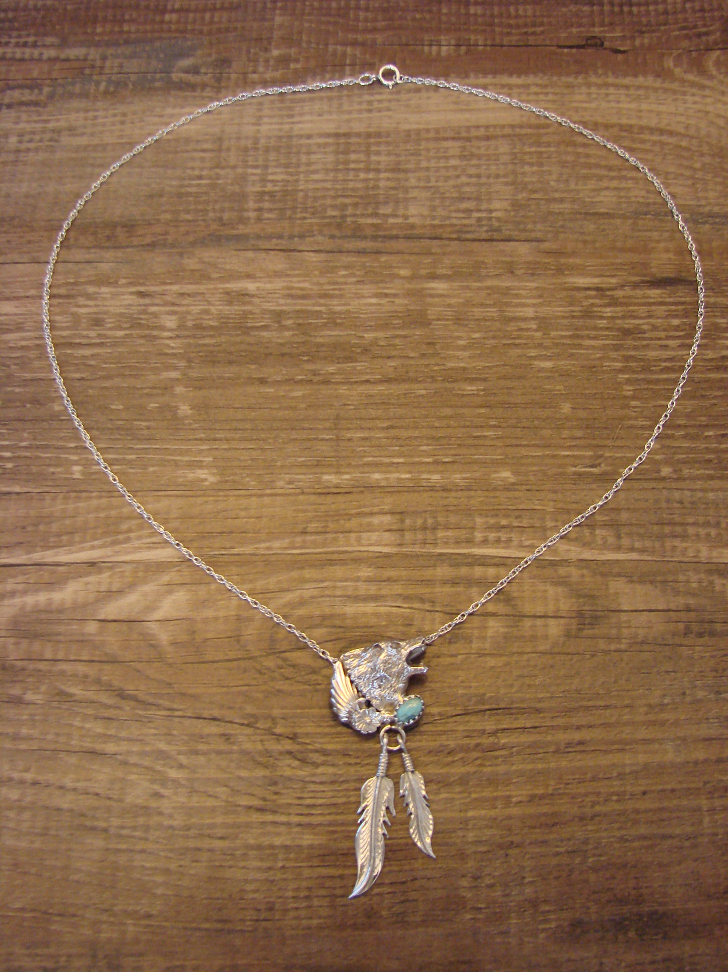 Native American Sterling Silver & Turquoise Wolf Necklace by Francisco