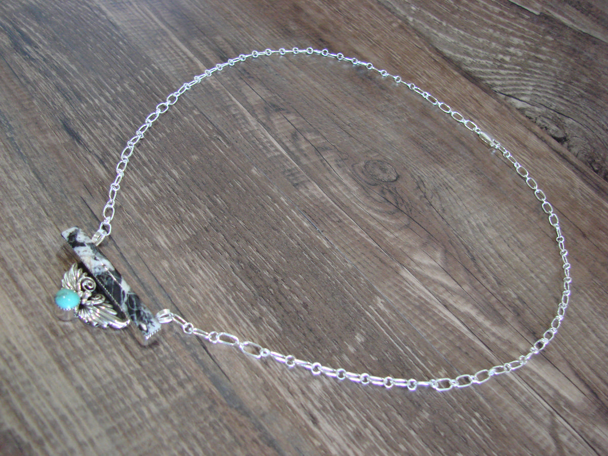 Native American Sterling Silver & White Buffalo Turquoise Link Necklace - Jack