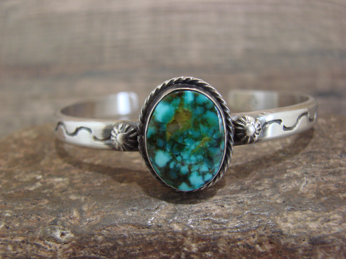 Native American Sterling Silver & Sonoran Turquoise Bracelet Signed SY