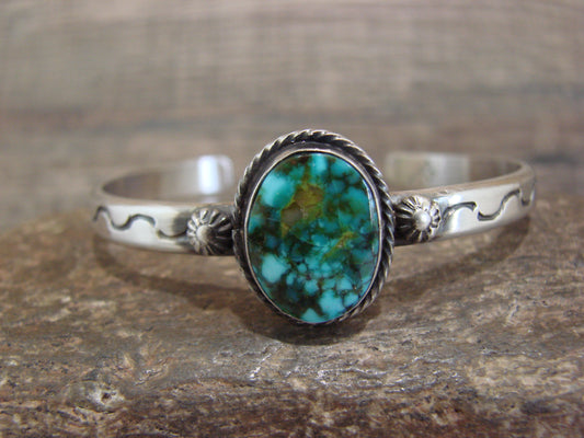 Native American Sterling Silver & Sonoran Turquoise Bracelet Signed SY