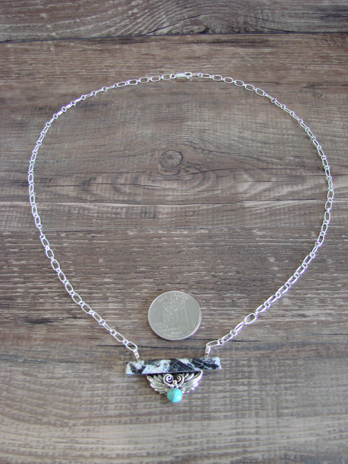Native American Sterling Silver & White Buffalo Turquoise Link Necklace - Jack