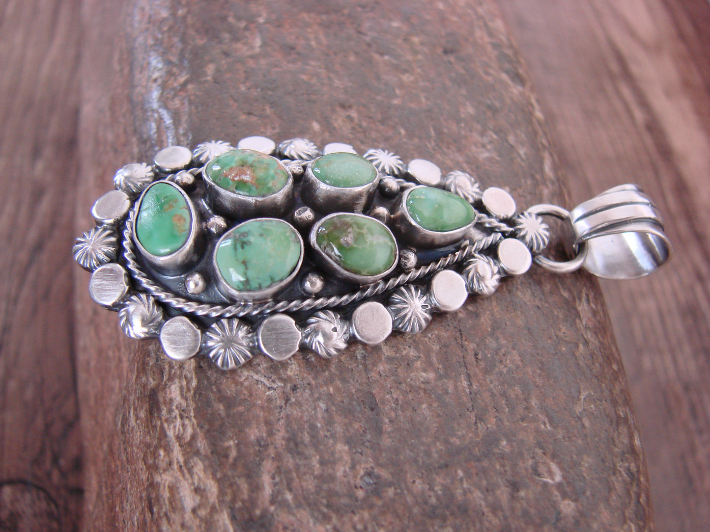 Native American Sterling Silver & Sonoran Turquoise Cluster Pendant by Gordon