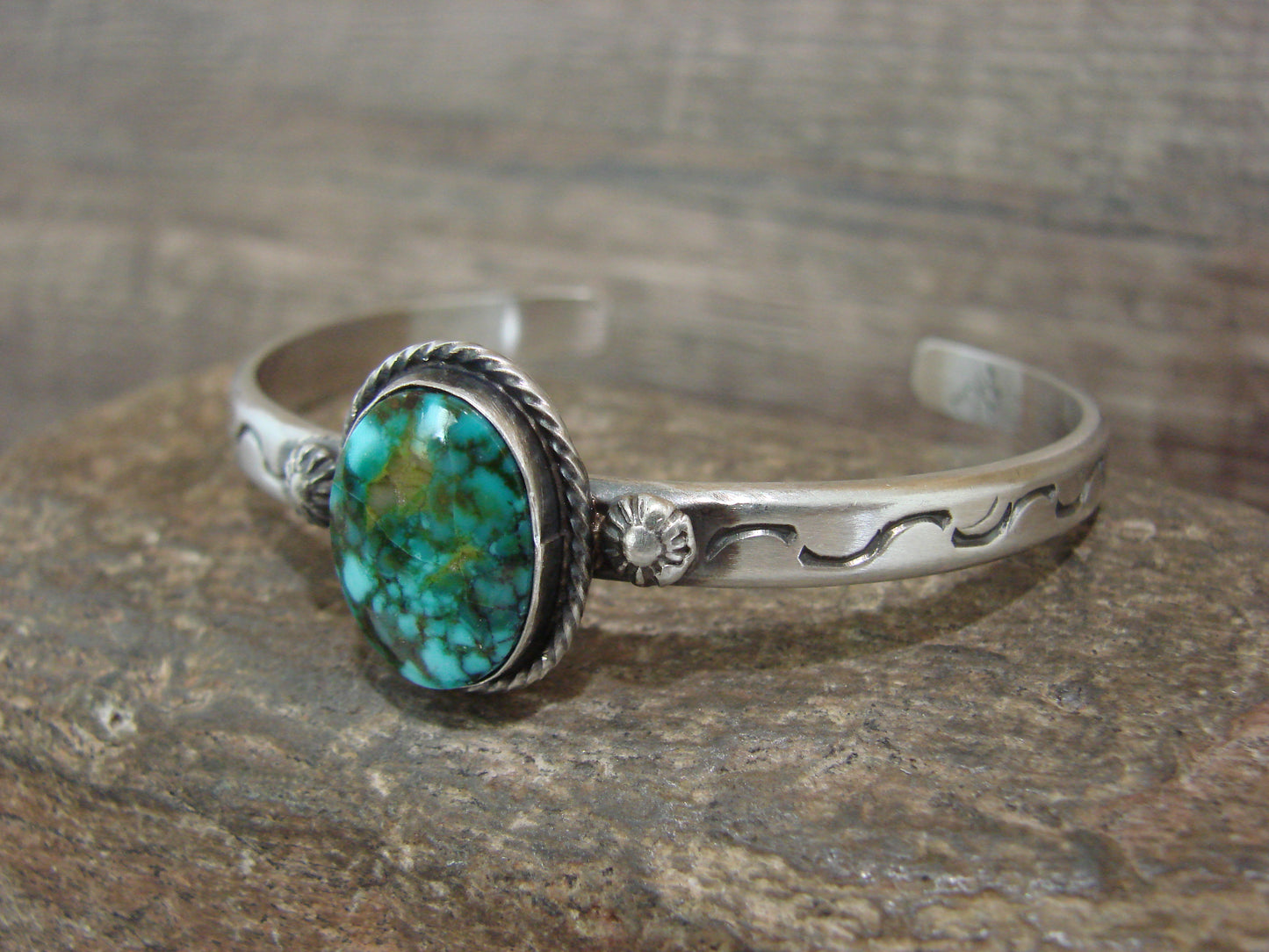 Native American Sterling Silver & Sonoran Turquoise Bracelet Signed SY