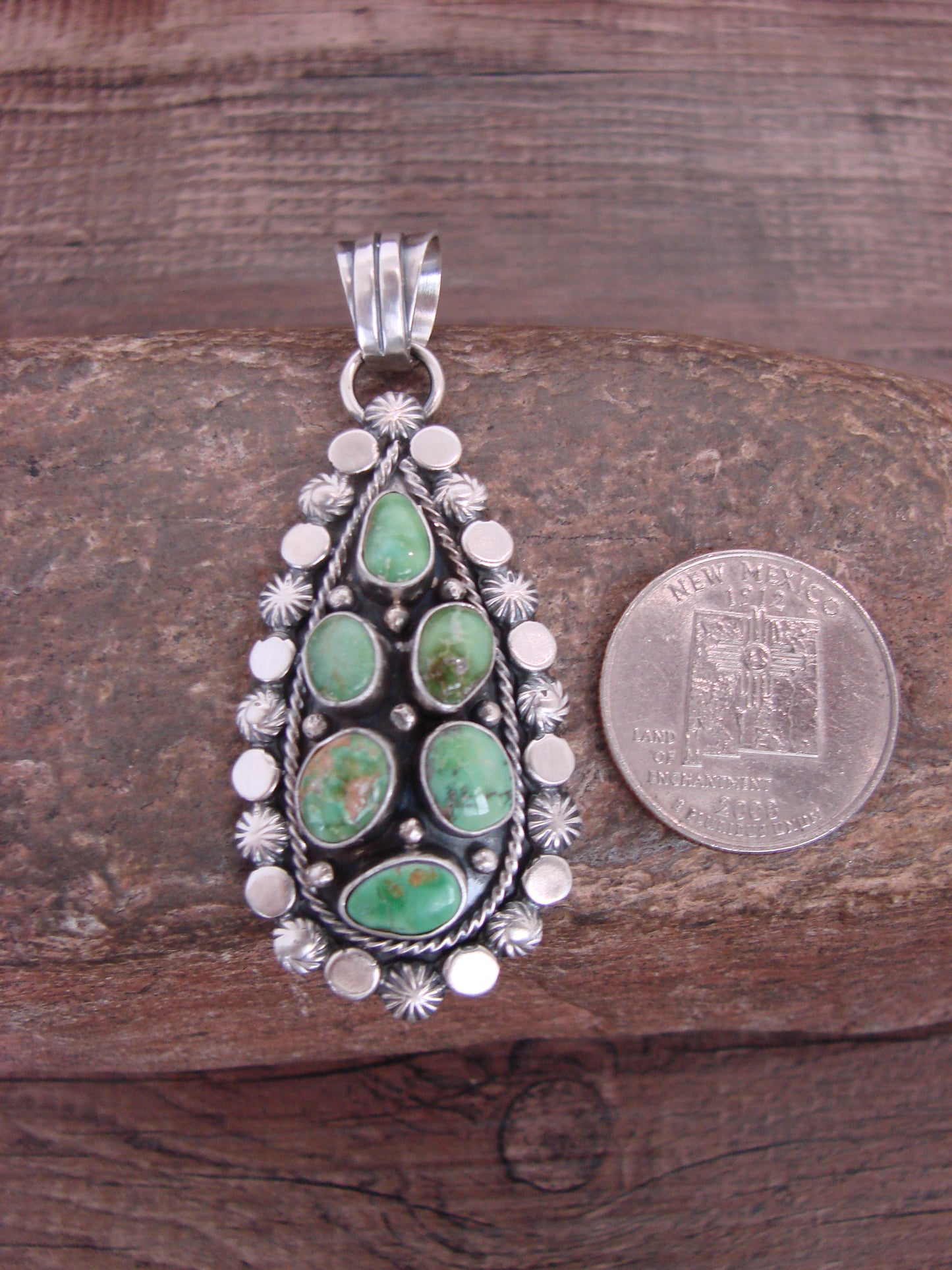 Native American Sterling Silver & Sonoran Turquoise Cluster Pendant by Gordon