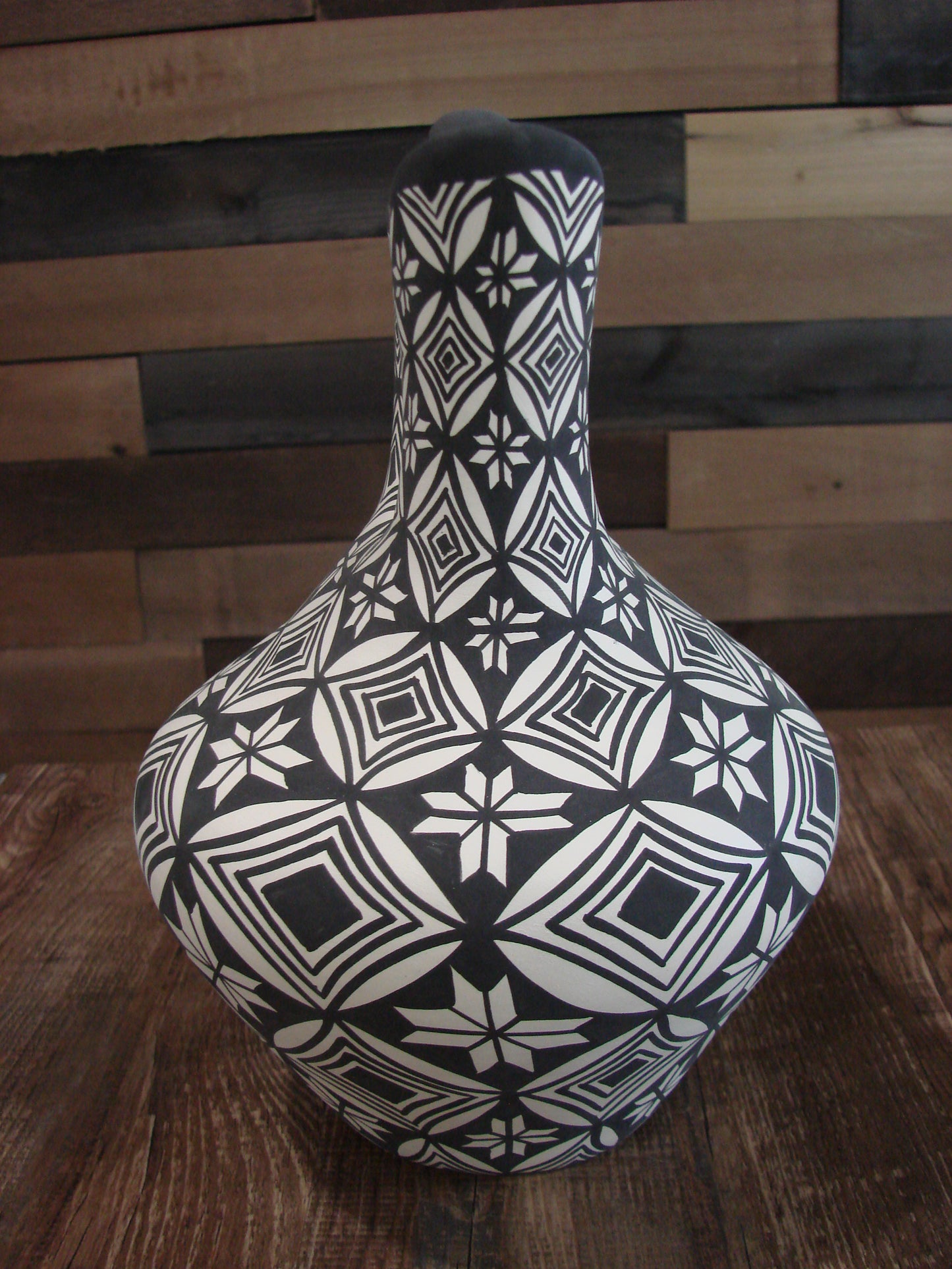 Native American Fine Line Hand Painted Wedding Vase by M. Lukee