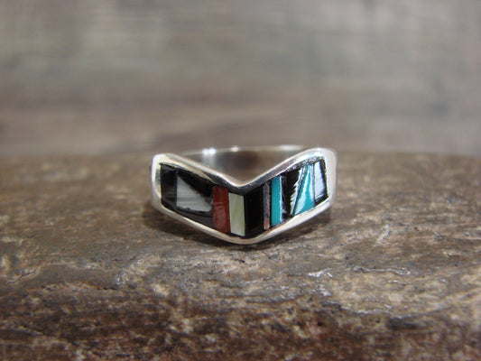 Native American Sterling Silver & Multi Stone Inlay Ring by Leekity - Size 6.5