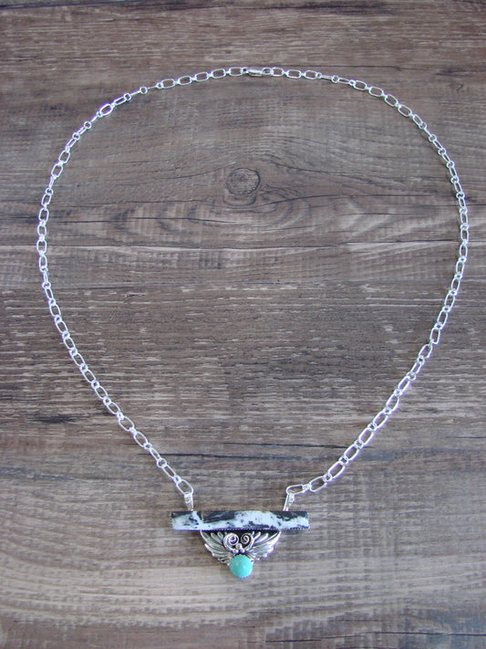 Native American Sterling Silver & White Buffalo Turquoise Link Necklace - Jack