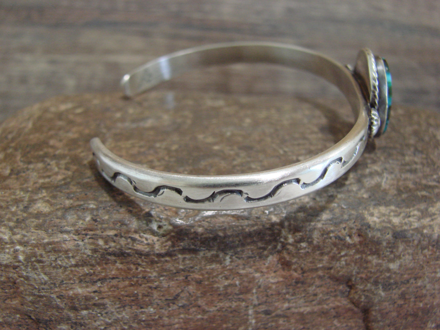 Native American Sterling Silver & Sonoran Turquoise Bracelet Signed SY