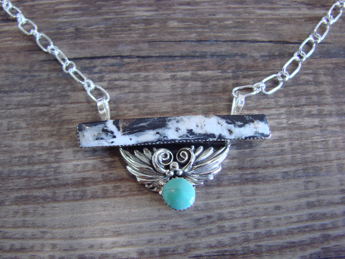 Native American Sterling Silver & White Buffalo Turquoise Link Necklace - Jack