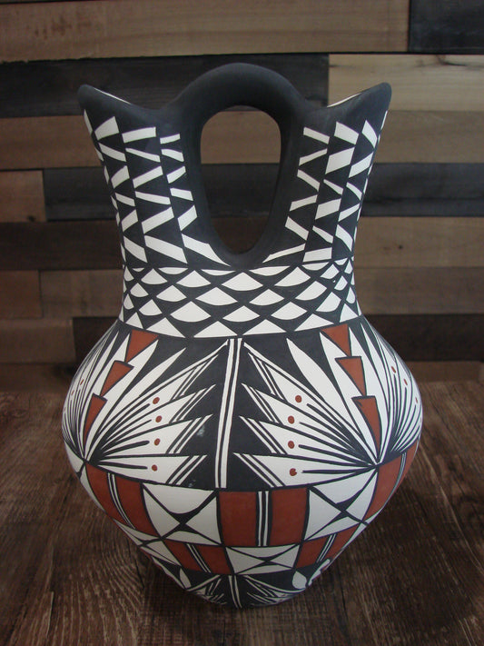 Native American Fine Line Hand Painted Wedding Vase by M. Lukee