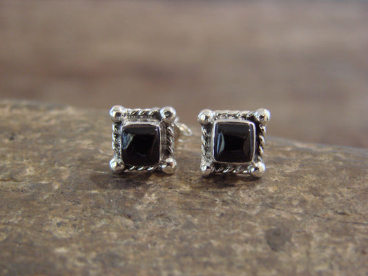 Native American Sterling Silver & Onyx Square Stud Post Earrings - Jack