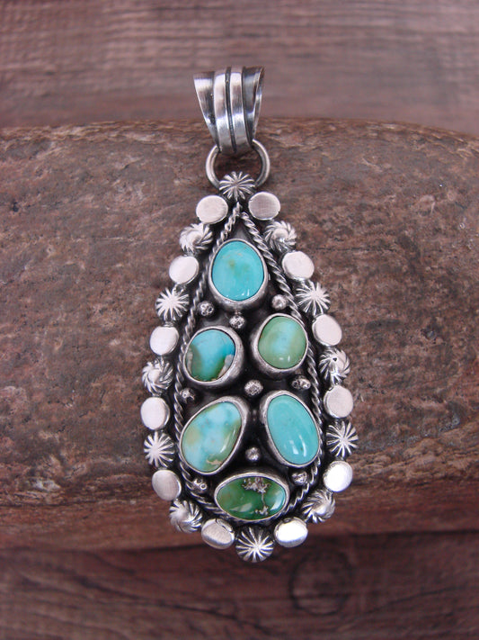 Native American Sterling Silver & Sonoran Turquoise Cluster Pendant by Gordon