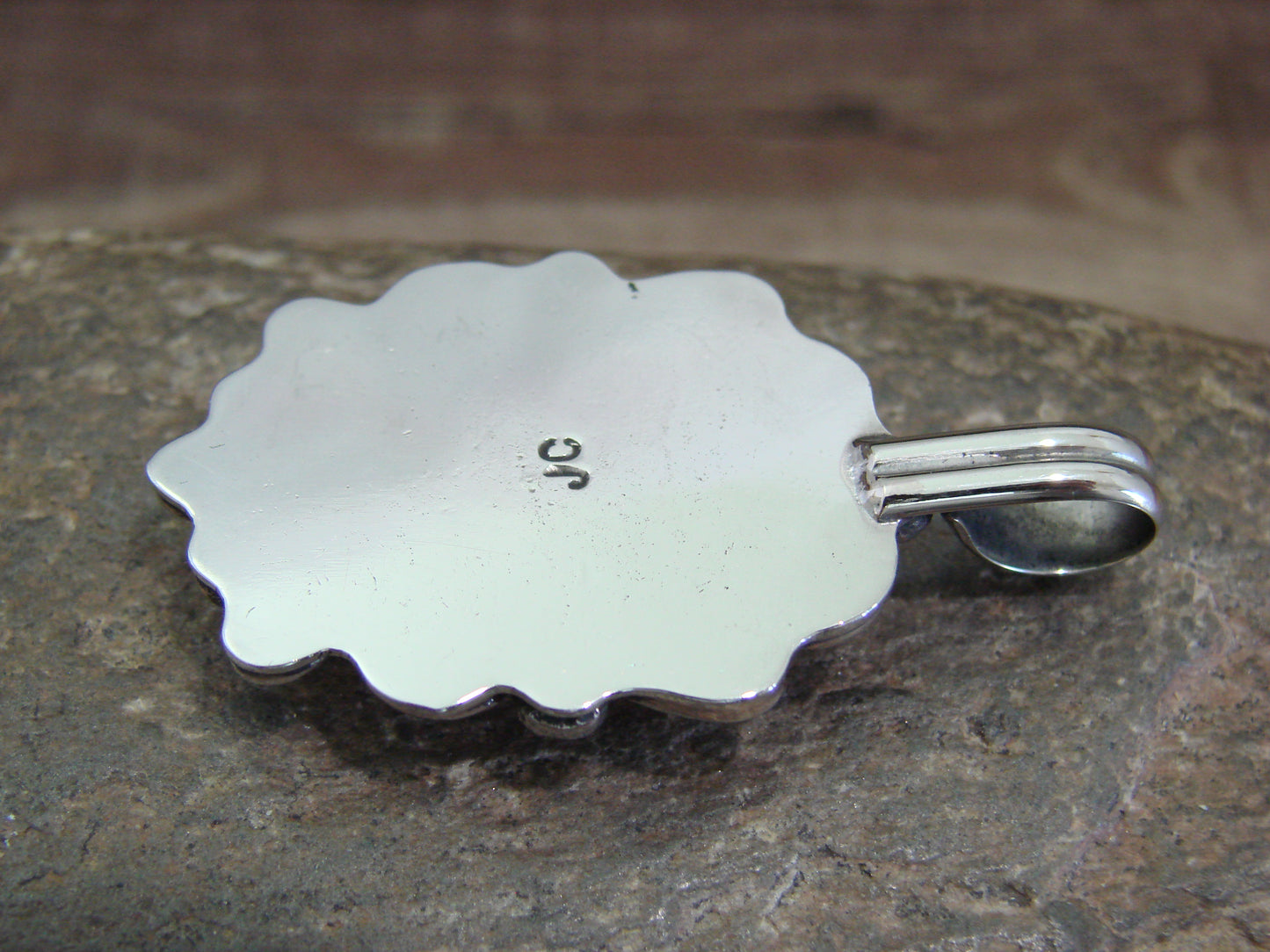 Native American Nickel Silver & Coral Pendant - Cleveland