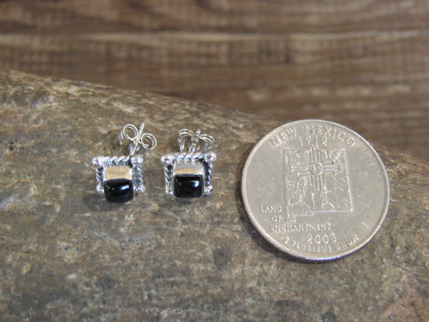 Native American Sterling Silver & Onyx Square Stud Post Earrings - Jack