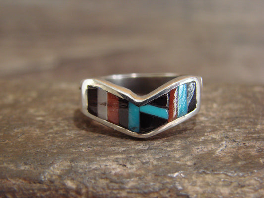 Native American Sterling Silver & Multi Stone Inlay Ring by Leekity - Size 6.5